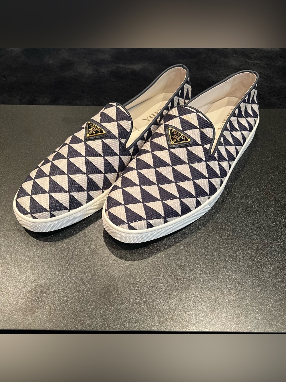 Prada Symbole Logo Loafer Mens Slip-on Sneakers White/Black Size 10US - Picture 2 of 13